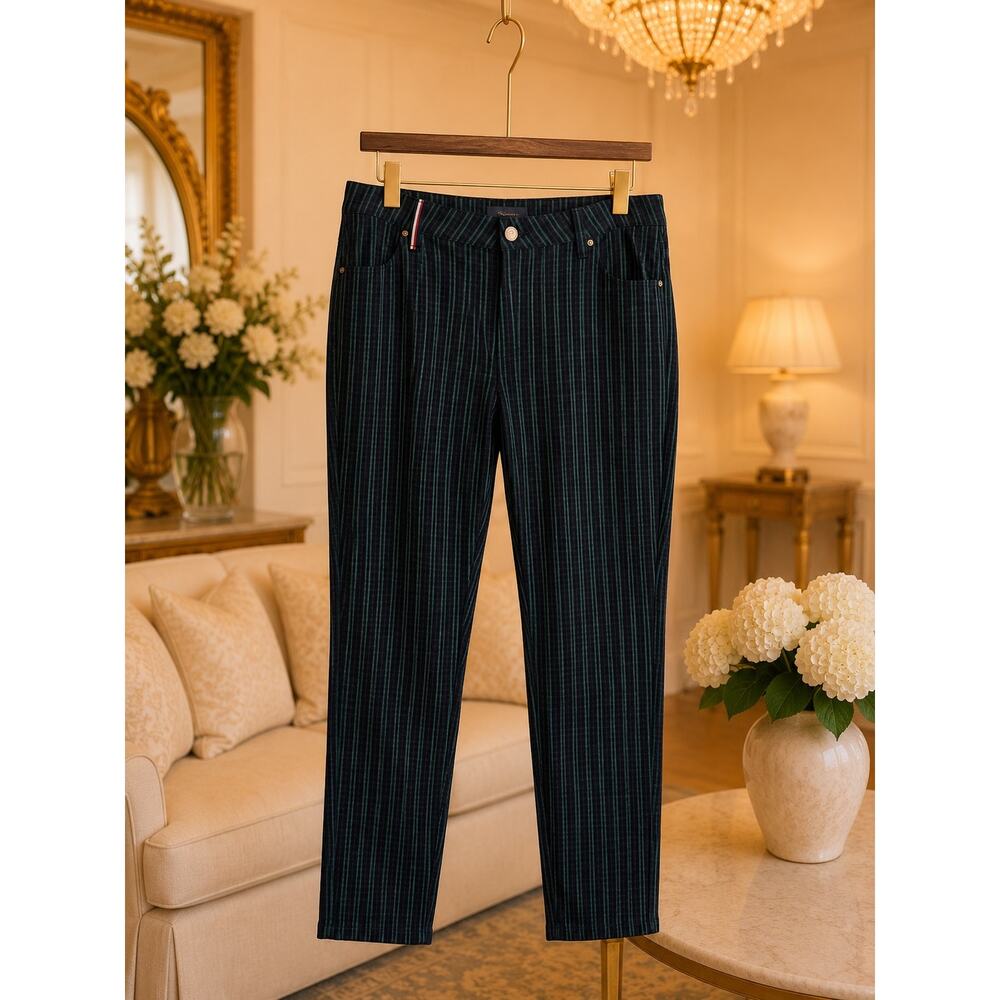 Tommy Hilfiger Tribeca Skinny Pants Size 16 NWT Blue Green Plaid Stretch Preppy